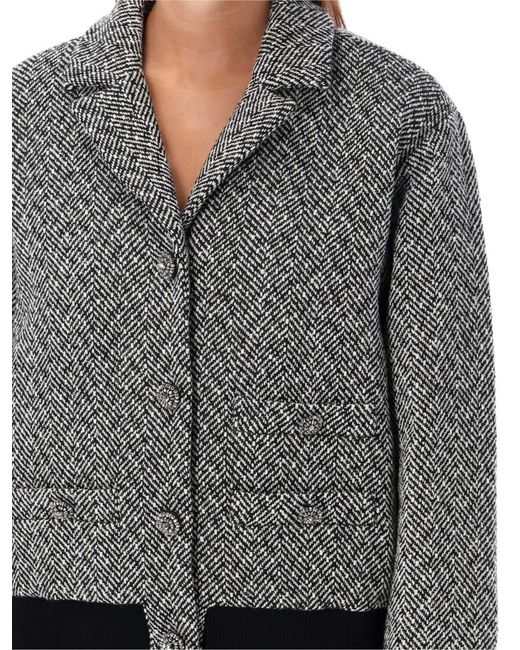 Self-Portrait Gray Herringbone Pattern Bomber Jacket