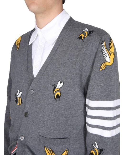 Thom Browne Gray V Neck Cardigans for men