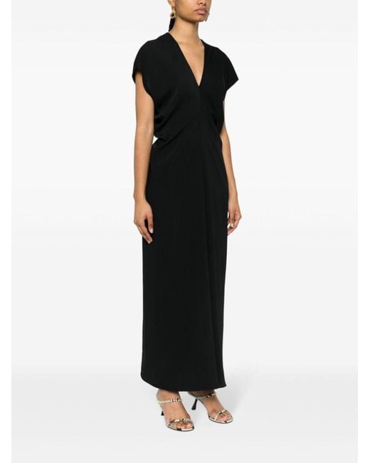 P.A.R.O.S.H. Black Draped Cady Maxi Dress