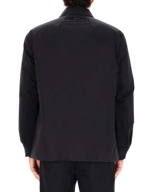 Herno Blue Solid Shirt Collar Jacket for men