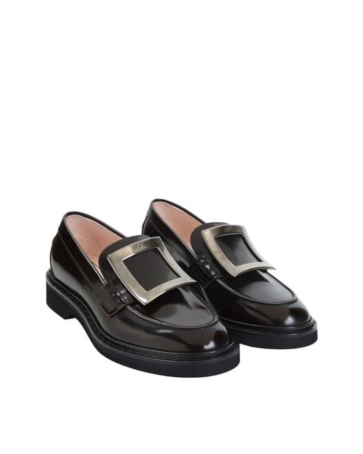 Roger Vivier Black Solid Leather Loafers
