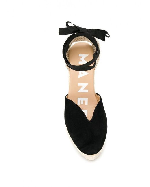 Manebí Black Leather Wedge Espadrilles