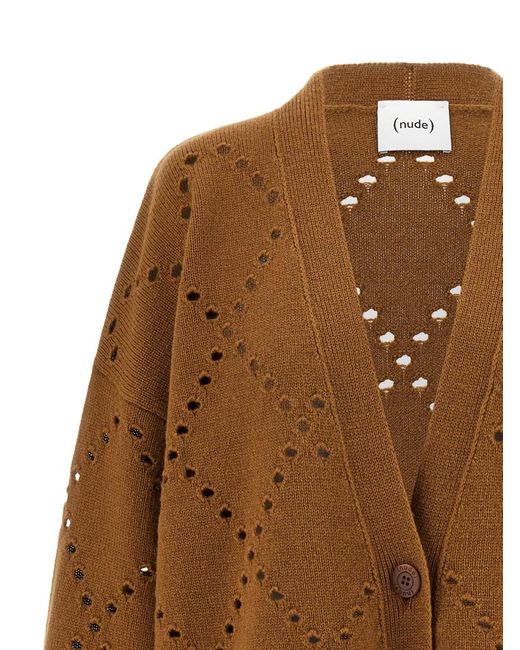 Nude Brown Argyle Cut-Out Cardigan