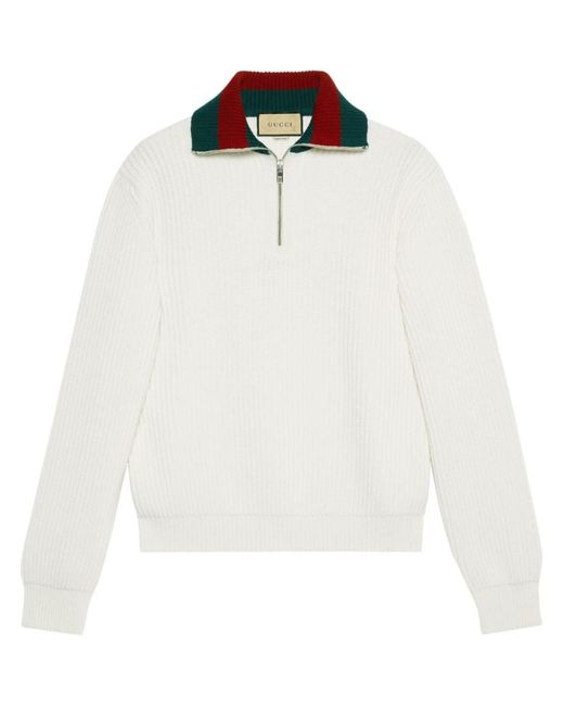 Gucci White Knit Wool Jumper With Web for men