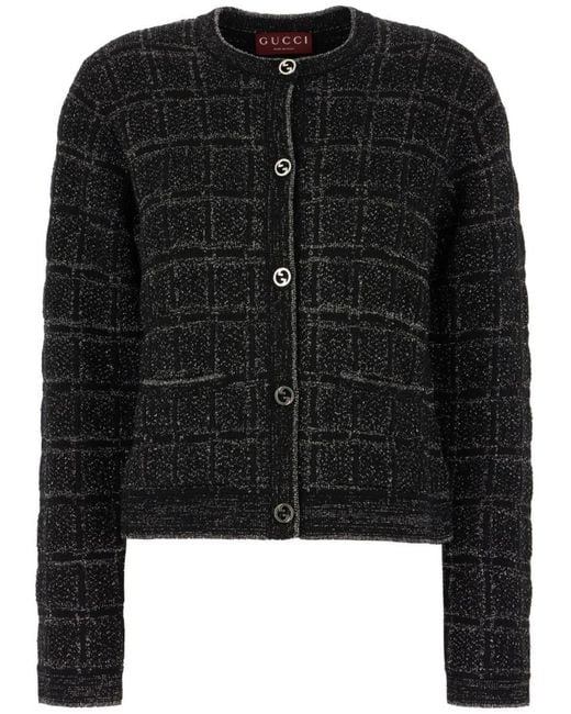 Gucci Black Wool And Lamé Check Jacquard Cardigan, Ready-To-Wear