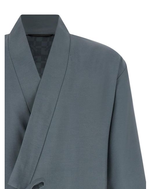 KENZO Blue Solid V Neck Blazer for men