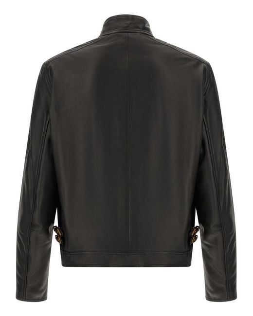 Versace Black Solid Mandarin Collar Jacket for men