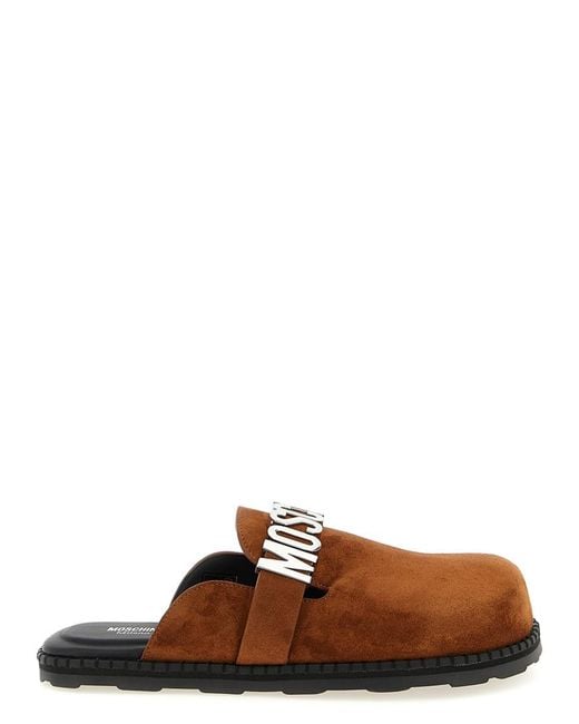 Moschino Brown Solid Sabots Mules