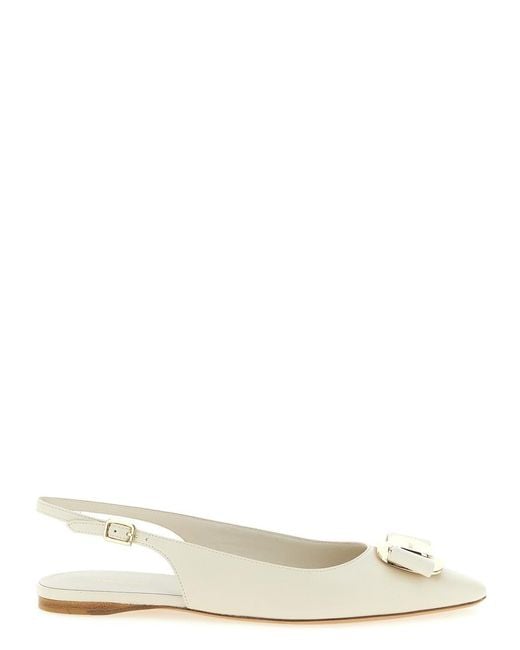 Ferragamo White Solid Zelmy Flats