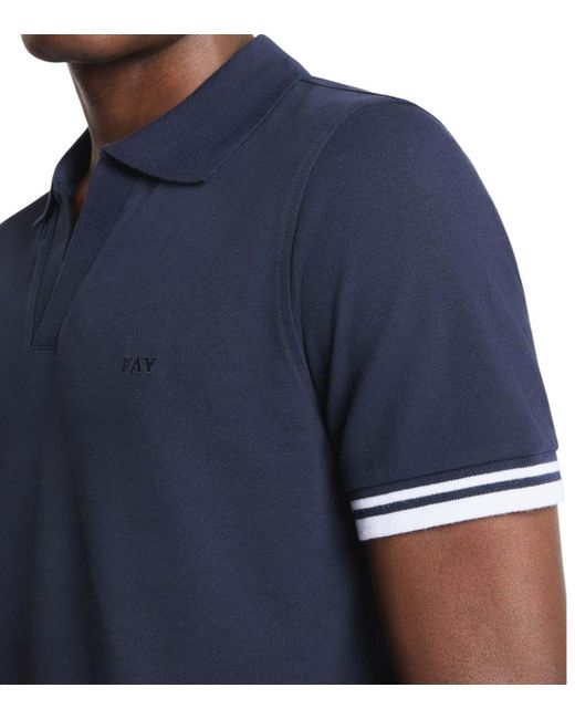 Fay Blue Solid Shirt Collar Polo for men