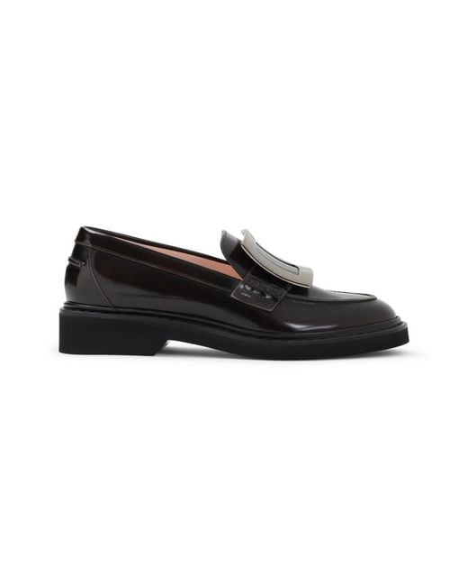 Roger Vivier Black Solid Leather Loafers