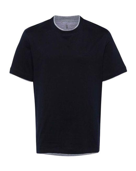 Brunello Cucinelli Black Solid T-Shirt for men
