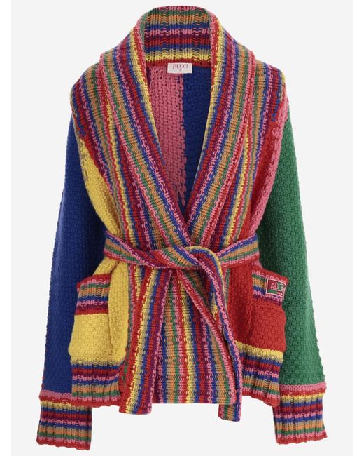 Emilio Pucci Red Wool Color Block Cardigan