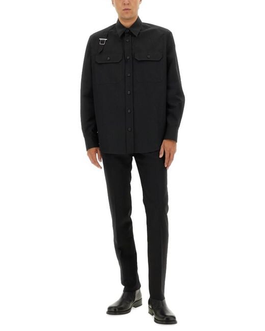 McQueen Black Flat Front Pants for men