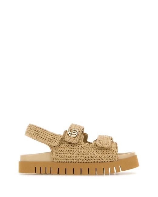 Gucci Natural Crochet Logo Sandals