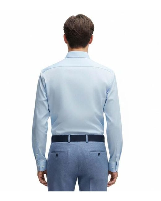 Boss Blue Solid Regular Shirts for men