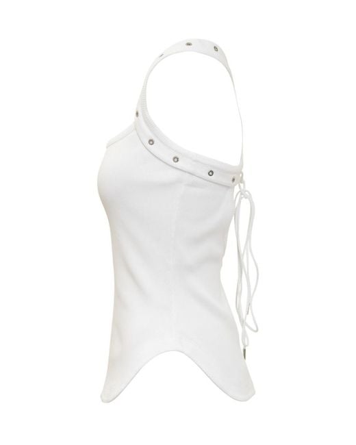 The Attico White Solid Scoop Neck Top