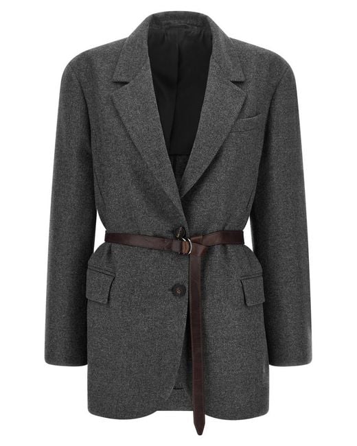Brunello Cucinelli Black Solid Notched Lapel Blazer