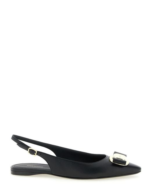Ferragamo Black Solid Zelmy Flats