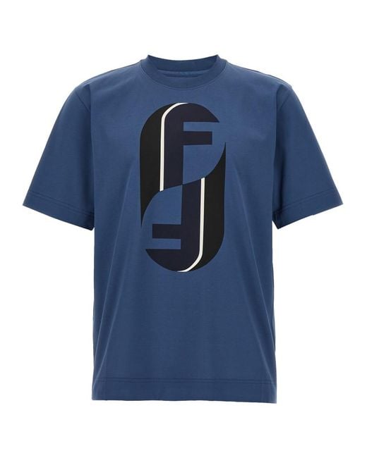 Fendi Blue Printed T-Shirt for men