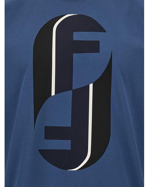 Fendi Blue Printed T-Shirt for men