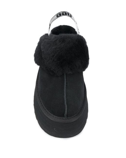 Ugg Black Funkette Suede And Sheepskin Platform Slippers