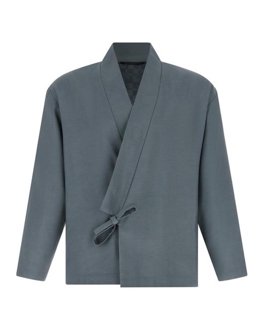 KENZO Blue Solid V Neck Blazer for men