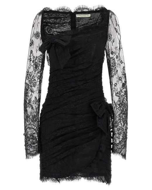 Alessandra Rich Women's Black Draped Lace Mini Dress With Plunging Neckline