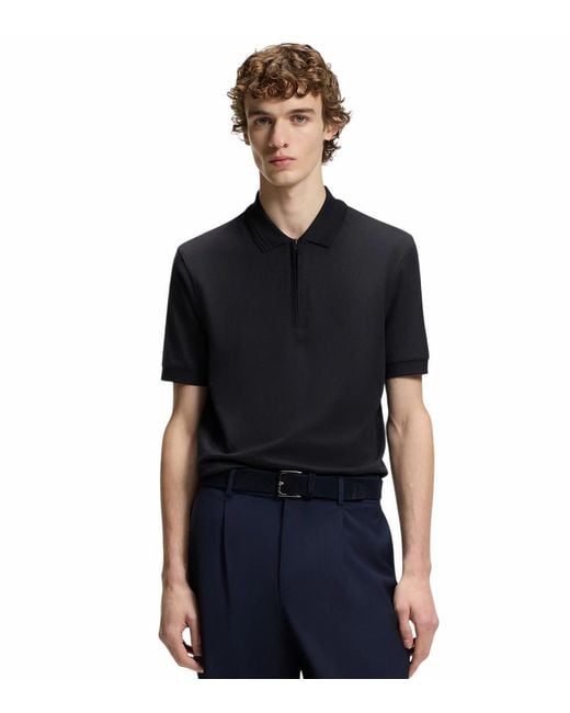 Boss Black Solid Shirt Collar Polo for men