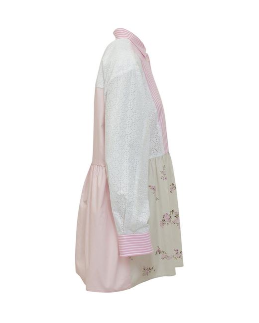 MSGM Pink Patchwork Shirt Collar Mini Dress