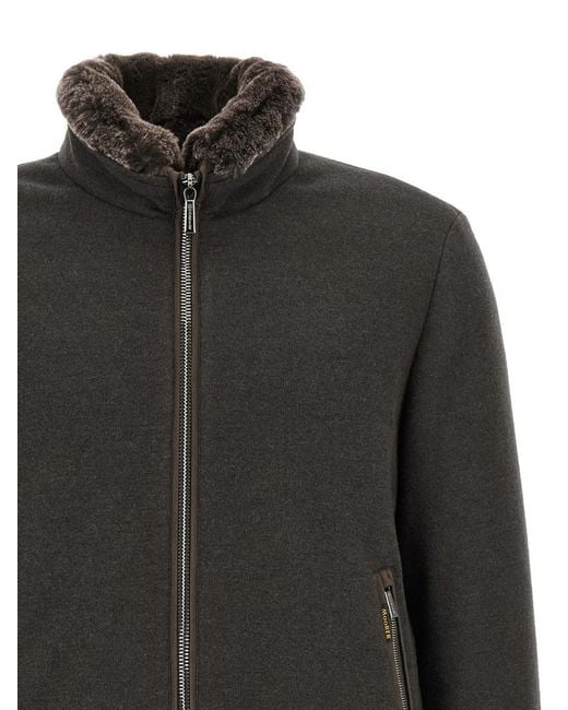 Moorer Black Solid Band Collar Jacket for men