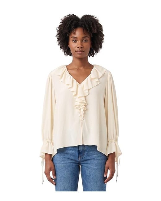 Chloé White Solid V Neck Top