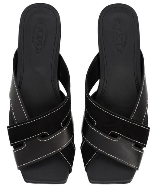 Tod's Black Solid Cross-Strap Flats