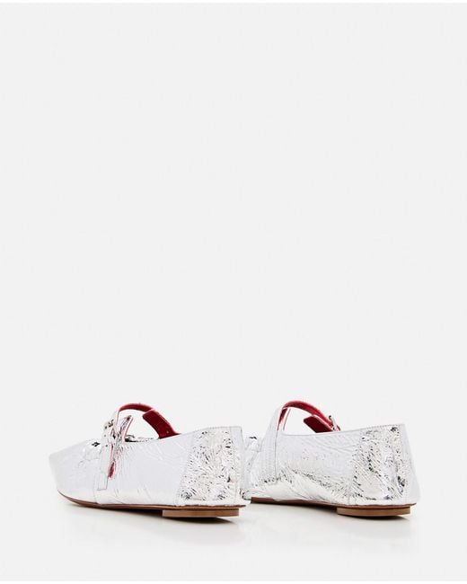 Plan C White Leather Ballet Flats