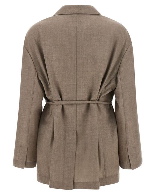Brunello Cucinelli Brown Solid Notched Lapel Blazer