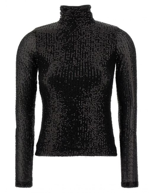 Le twins Black Sequined High-Neck Cutout Top