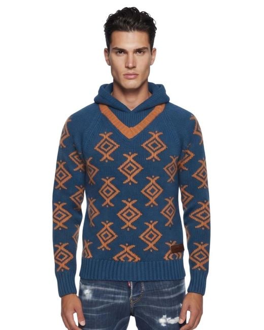 DSquared² Blue Regular Hood Sweater for men