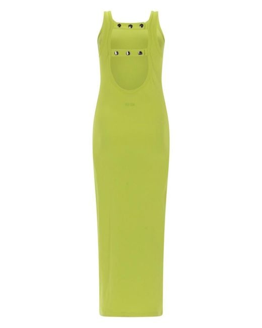 MSGM Green Solid Scoop Neck Maxi Dress