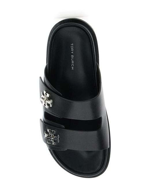 Tory Burch Black 'Turnlock' Sandals With Double Strap And Logo Plaque