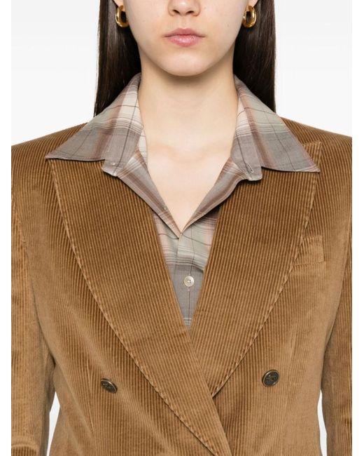 Etro Brown Camel-Colored Ribbed Double-Breasted Blazer