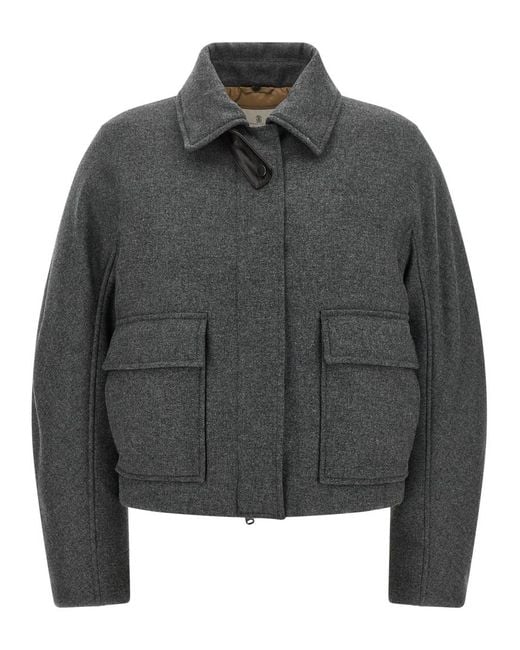Brunello Cucinelli Gray Solid Shirt Collar Jacket
