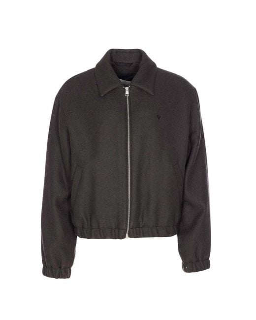 AMI Black Solid Shirt Collar Jacket for men