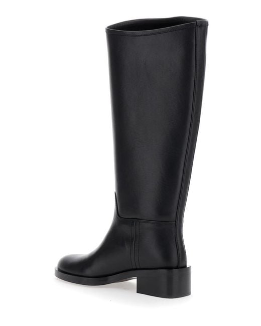 Jeffrey Campbell Black Knee High Leather Boots With Block Heel