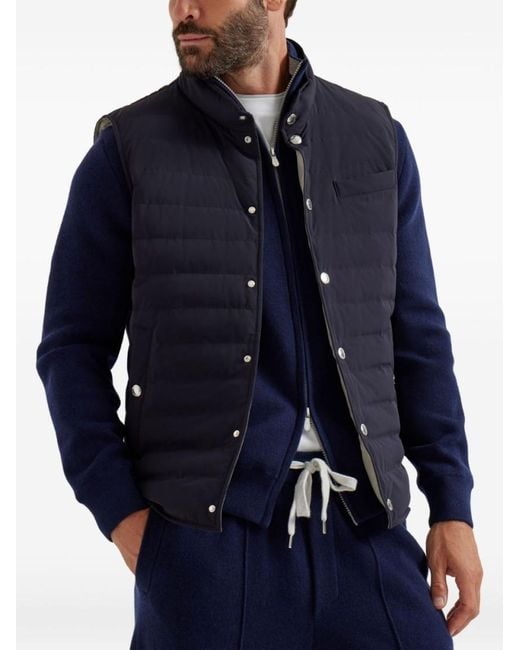 Brunello Cucinelli Blue Nylon Down Vest for men
