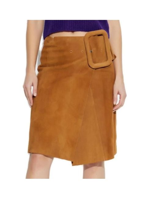 AMI Brown Solid Midi Skirt