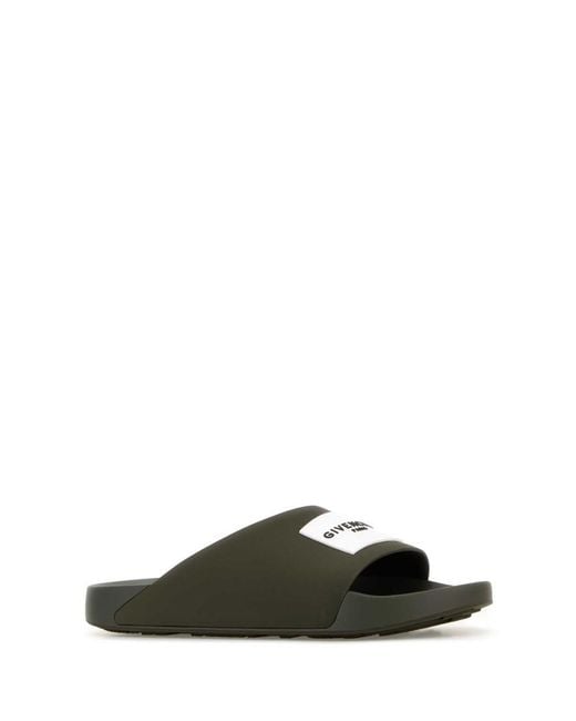 Givenchy Green Army Rubber Label Slippers for men