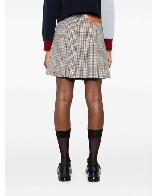 MSGM Gray Pleated Checkered Skirt