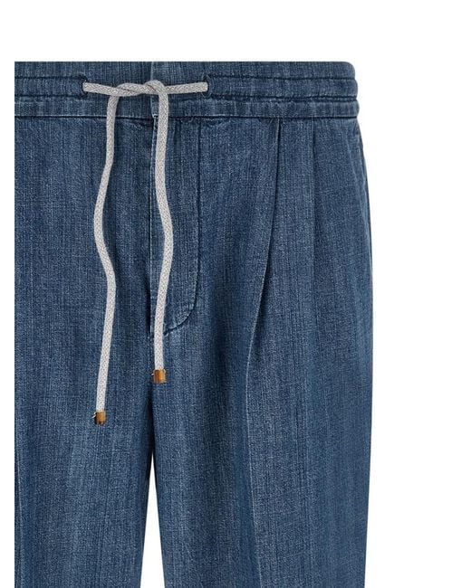 Brunello Cucinelli Blue Relaxed Drawstring Pants for men