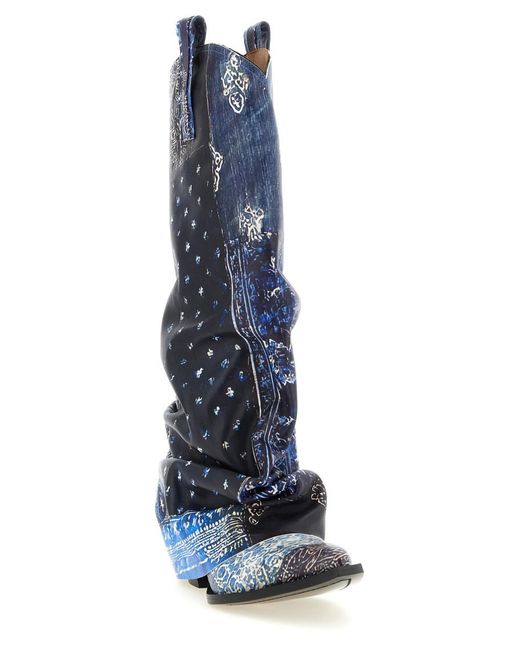 R13 Blue Printed Pointed Toe Boots