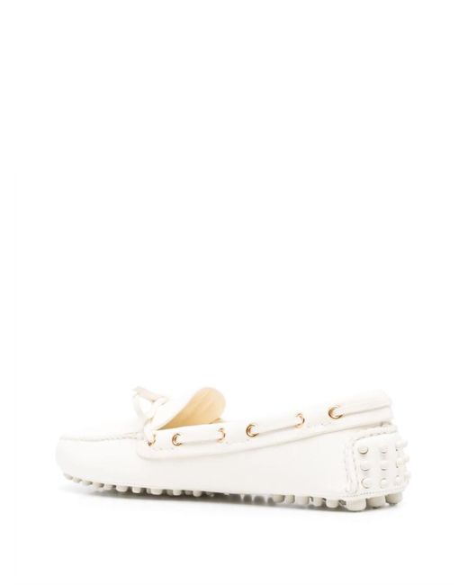 Car Shoe White Leather Loafers